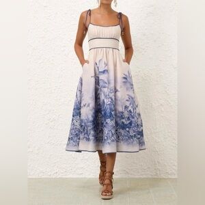 ZIMMERMANN
New Without Tags. 
Wylie Blue Palm Picnic Dress